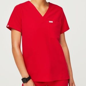 Limited Figs Pop Red Scrub Top